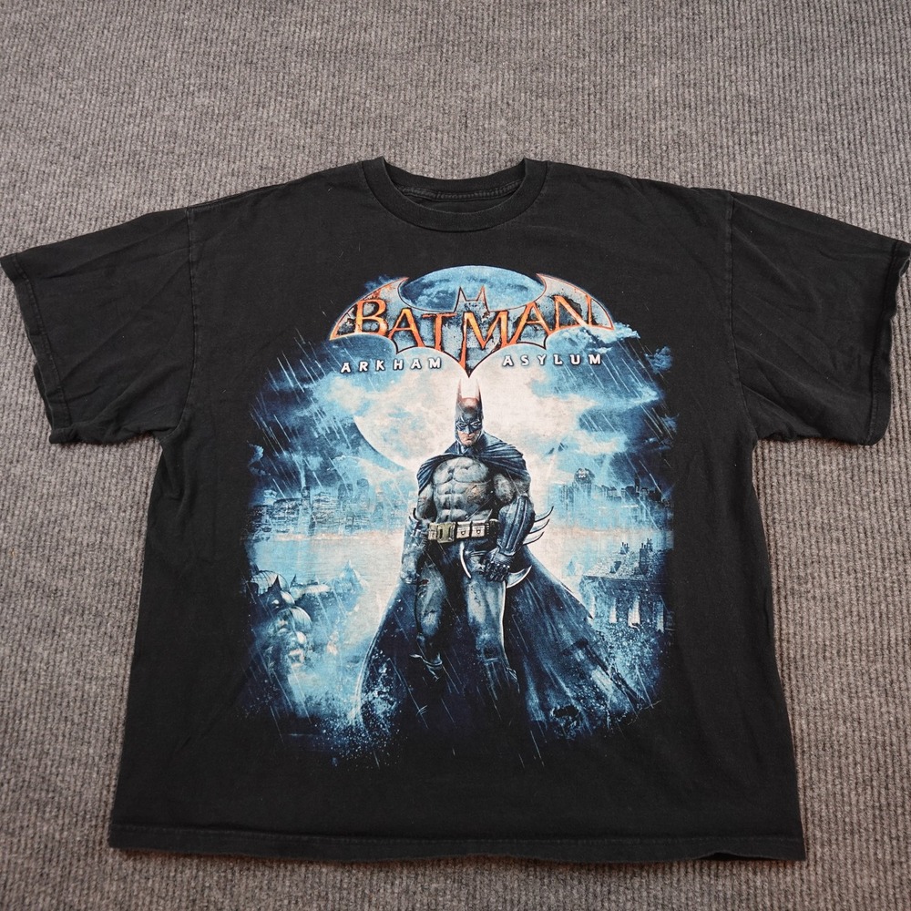 Batman Arkham Asylum Shirt Mens 2XL Black Video Game Promo Tee DC Comics